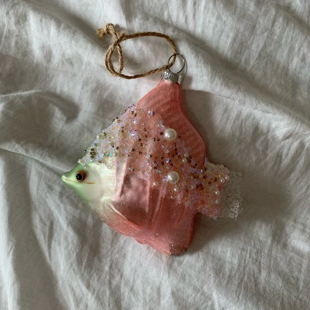 West Elm Set of 2 Glass Bedazzled Ornaments - Fish and Turtle